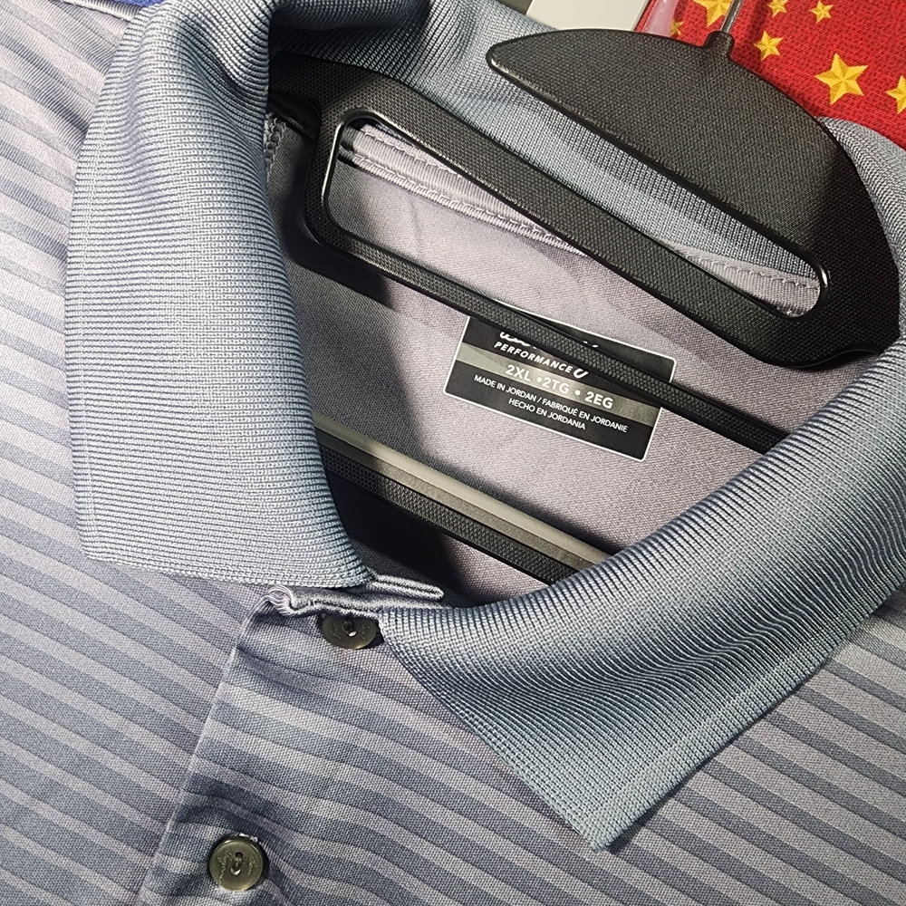 **Hogan Gray Striped Golf Polo with Subtle Pink Accent** - Picture 4 of 5
